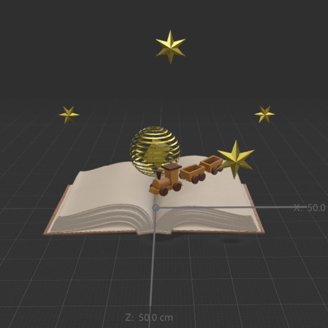 I also wanted to add a playful object, so I found a wooden toy train, thinking I could animate it to move in a circle.